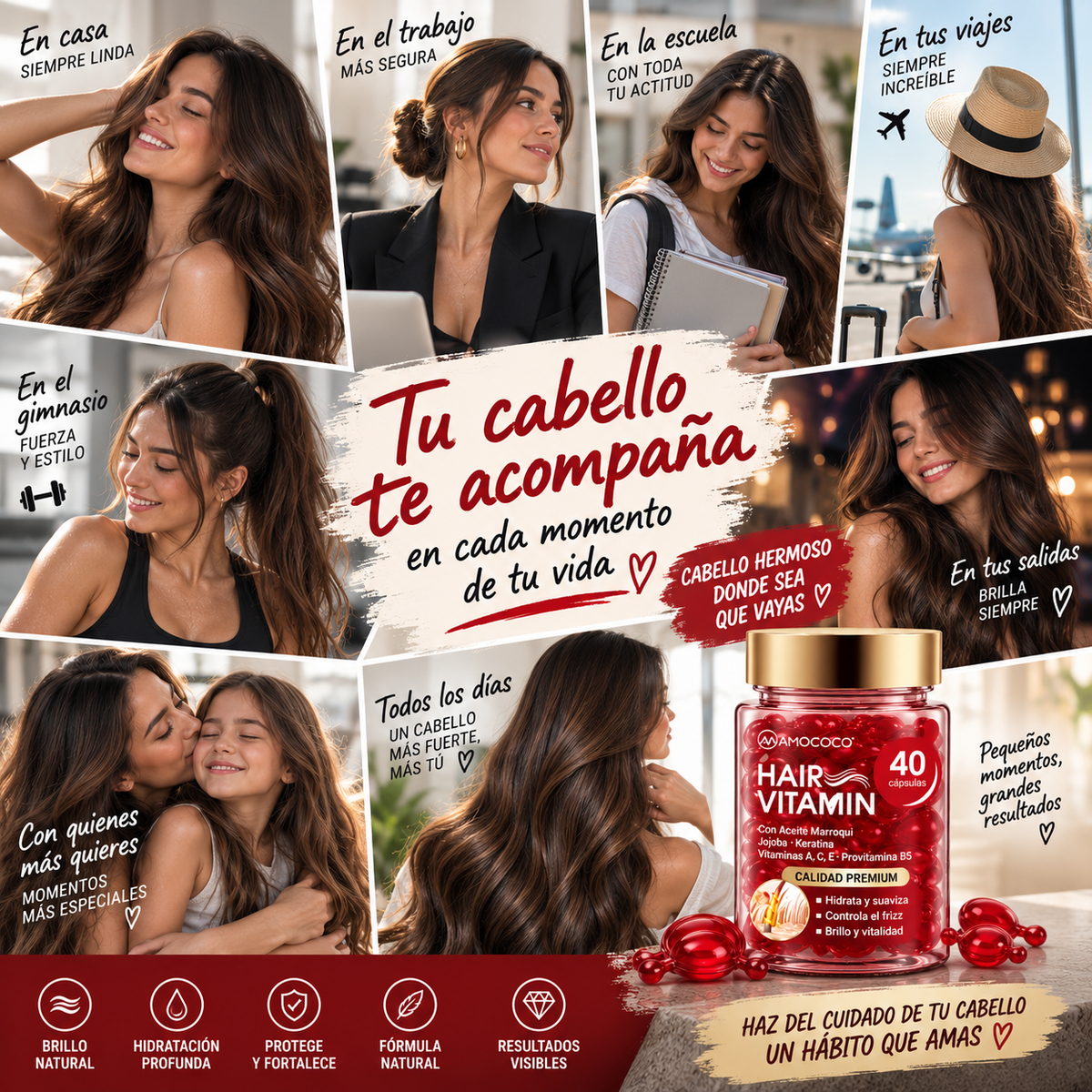 40 Cápsulas Hair Vitamin | Sérum Capilar para Cabello Seco, Opaco y con Frizz + 🎁 “5 Secretos para un Cabello de Salón en Casa” + Envío Gratis