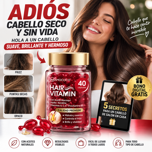40 Cápsulas Hair Vitamin | Sérum Capilar para Cabello Seco, Opaco y con Frizz + 🎁 “5 Secretos para un Cabello de Salón en Casa” + Envío Gratis