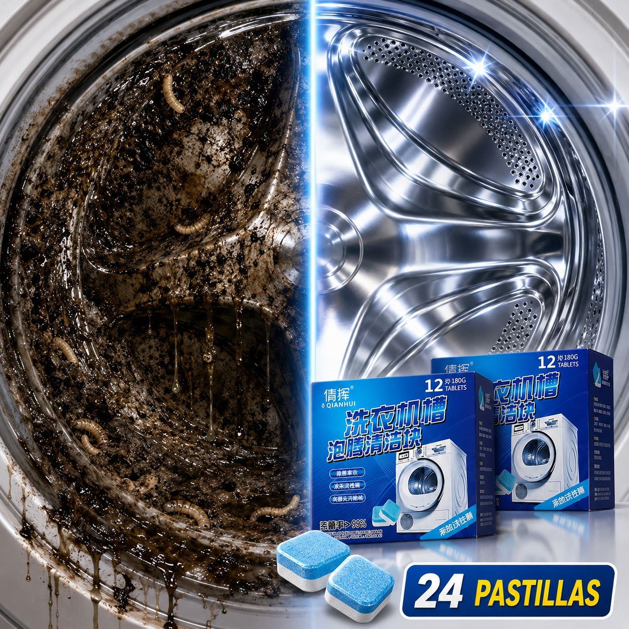 24 Tabs WashClean™ – Pastillas Limpiadoras para Lavadora | Elimina Mugre, Sarro y Malos Olores Ocultos + 🎁 Guía “7 Trucos para que tu Ropa Salga Más Limpia, Suave y con Mejor Aroma”