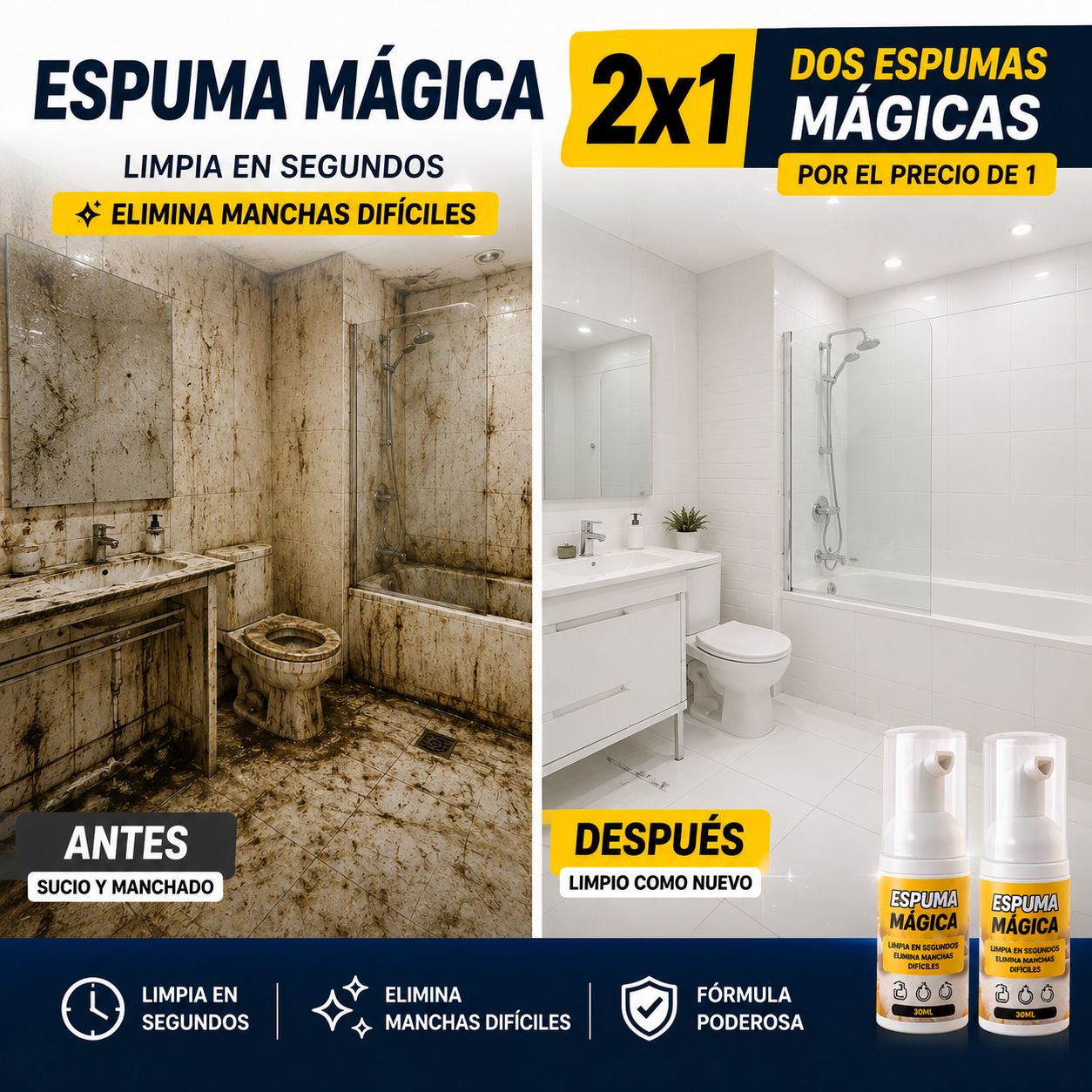 Espuma Activa 2x1™ — Limpia rápido, ahorra más y olvídate de tallar por horas + 🎁 Manual 12 pasos simples para tener un hogar inteligente gastando menos GRATIS + Envío Gratis