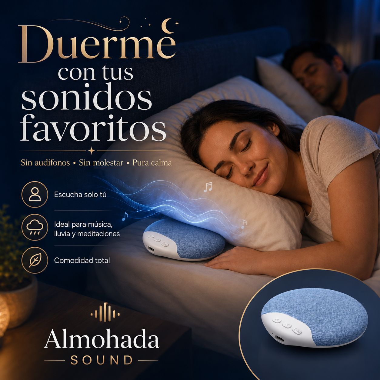 Almohada Sound™ — Sonidos que te abrazan al dormir + 🎁 Plan 21 Días de Recuperación de Energía + Envío Gratis
